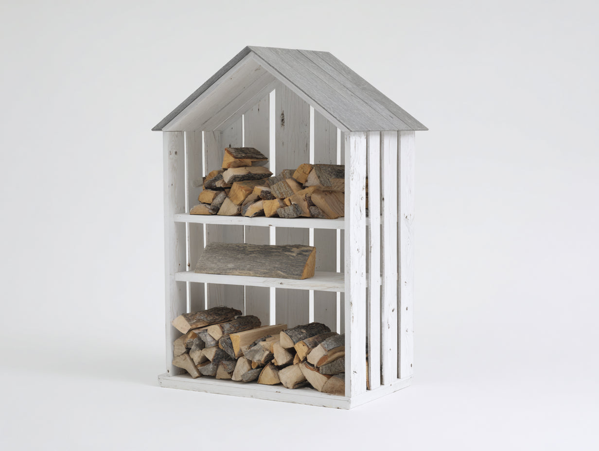Abri à bûches-Bois-98x52x182 cm-Blanc-Gris-Style scandinave