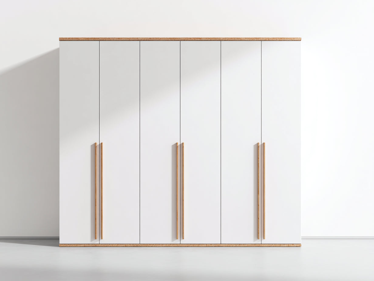 Armoire - bois - 240x60x215 cm - blanc-bois clair - contemporain