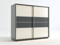 Armoire - bois-verre - 220x64x210 cm - gris-crème-argenté - contemporain
