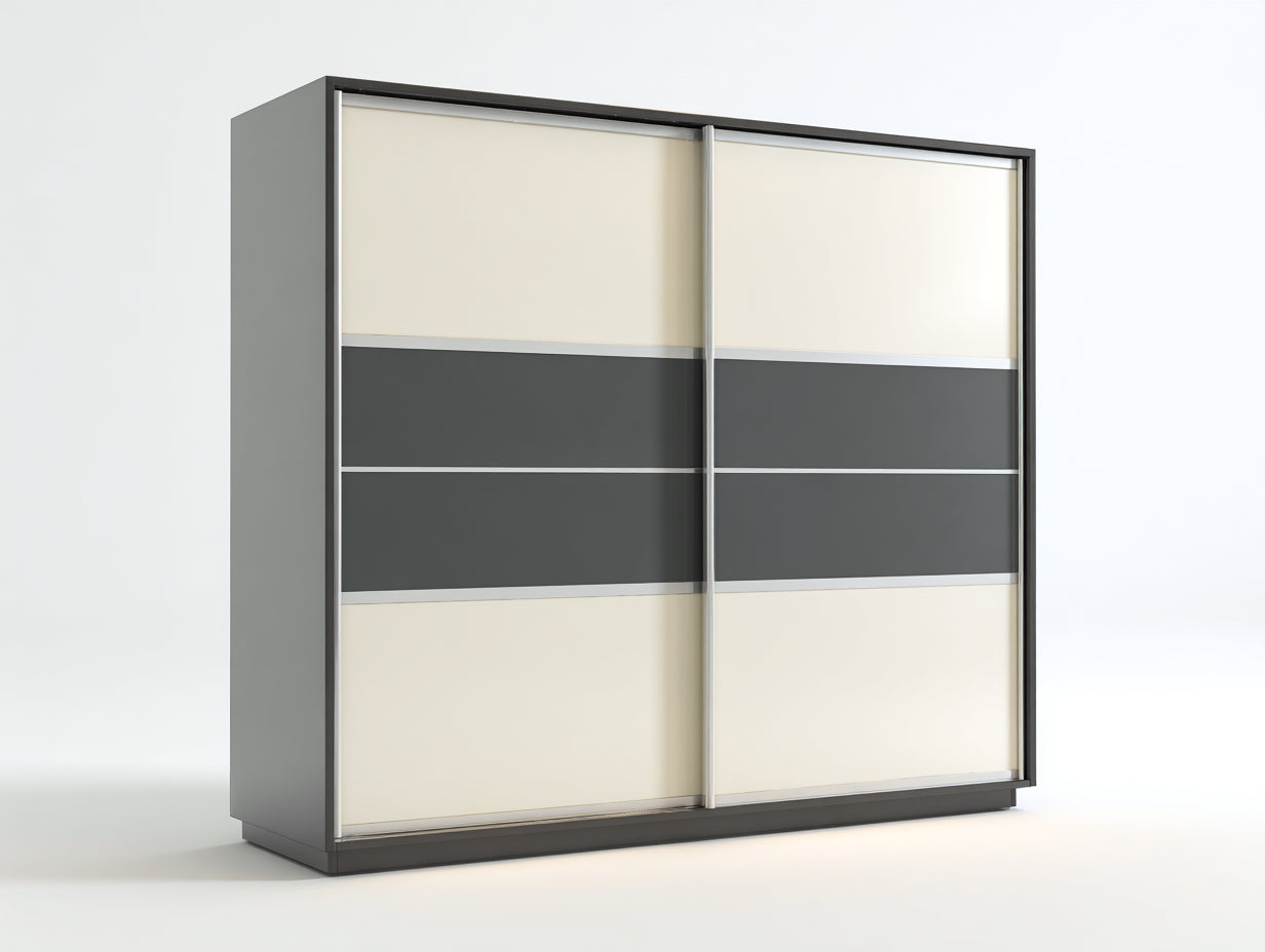Armoire - bois-verre - 220x64x210 cm - gris-crème-argenté - contemporain