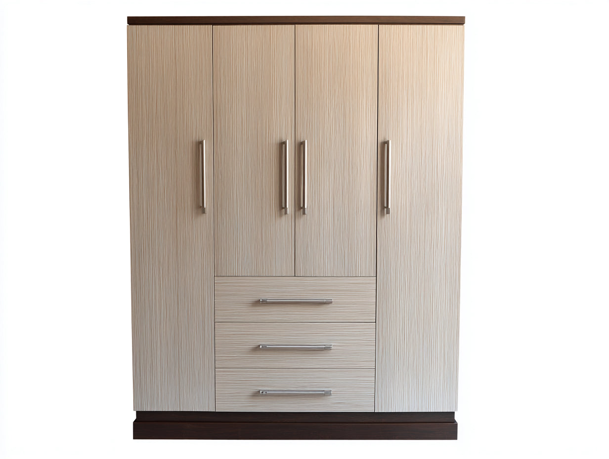 Armoire - bois - 160x55x205 cm - beige clair-marron foncé-argenté - contemporain