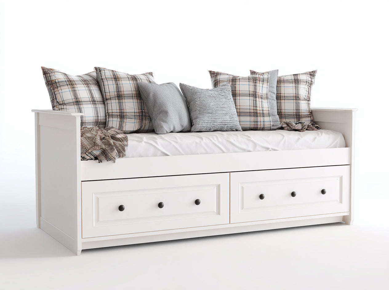 Canapé lit-Bois-tissu-216x94x87 cm-Blanc-Gris clair-Beige-Style cottage