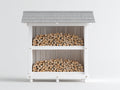 Abri à bûches-Bois-145x62x170 cm-Blanc-Gris-Style scandinave