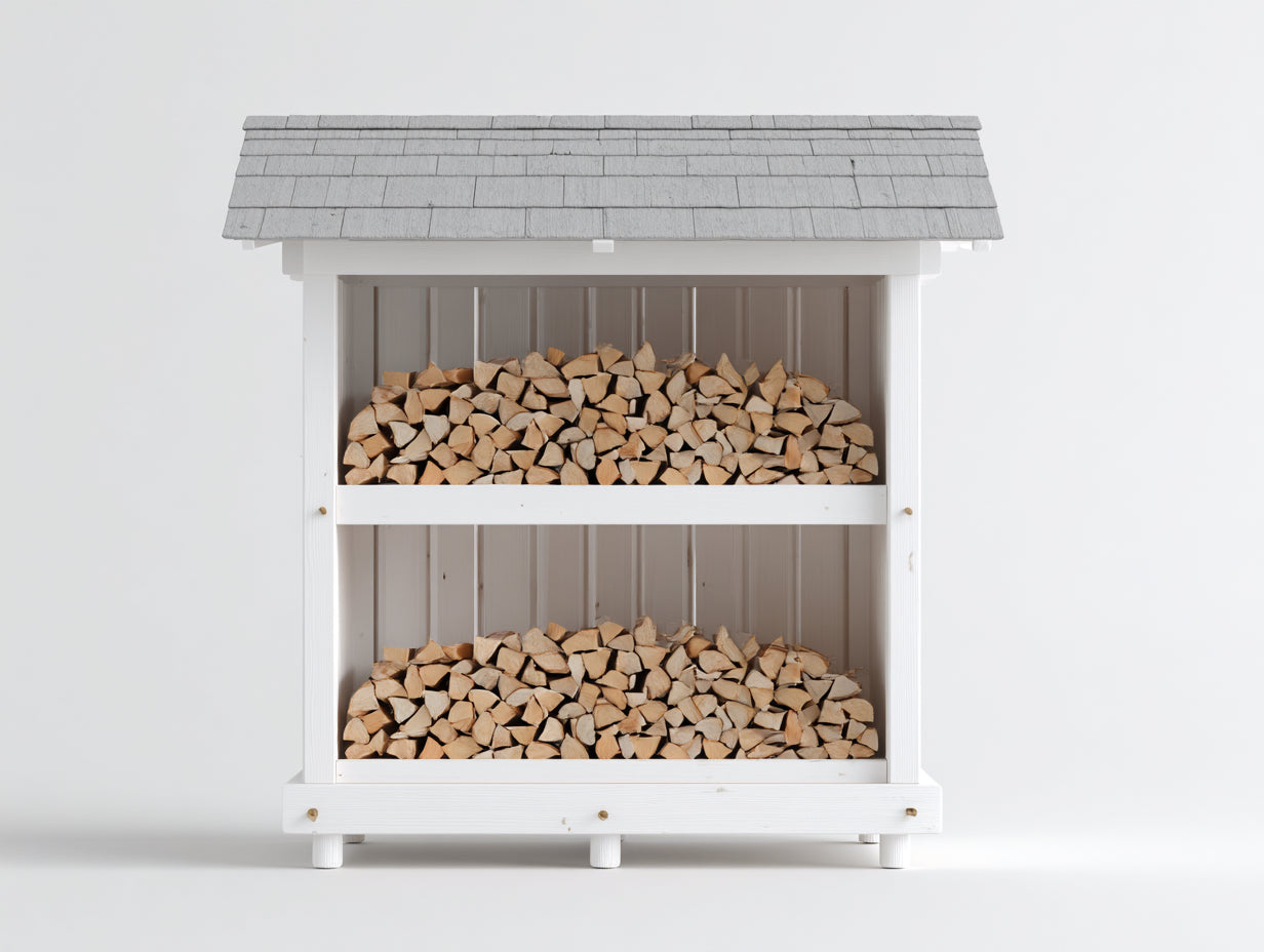 Abri à bûches-Bois-145x62x170 cm-Blanc-Gris-Style scandinave
