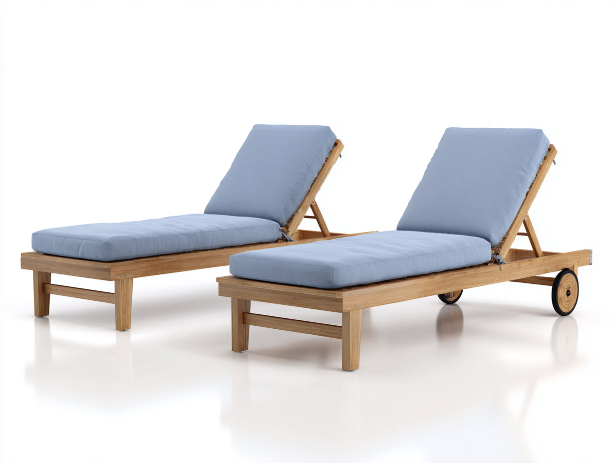 Bain de soleil-Bois massif-textile-208x74x34 cm-Bleu clair-Bois naturel-Style contemporain