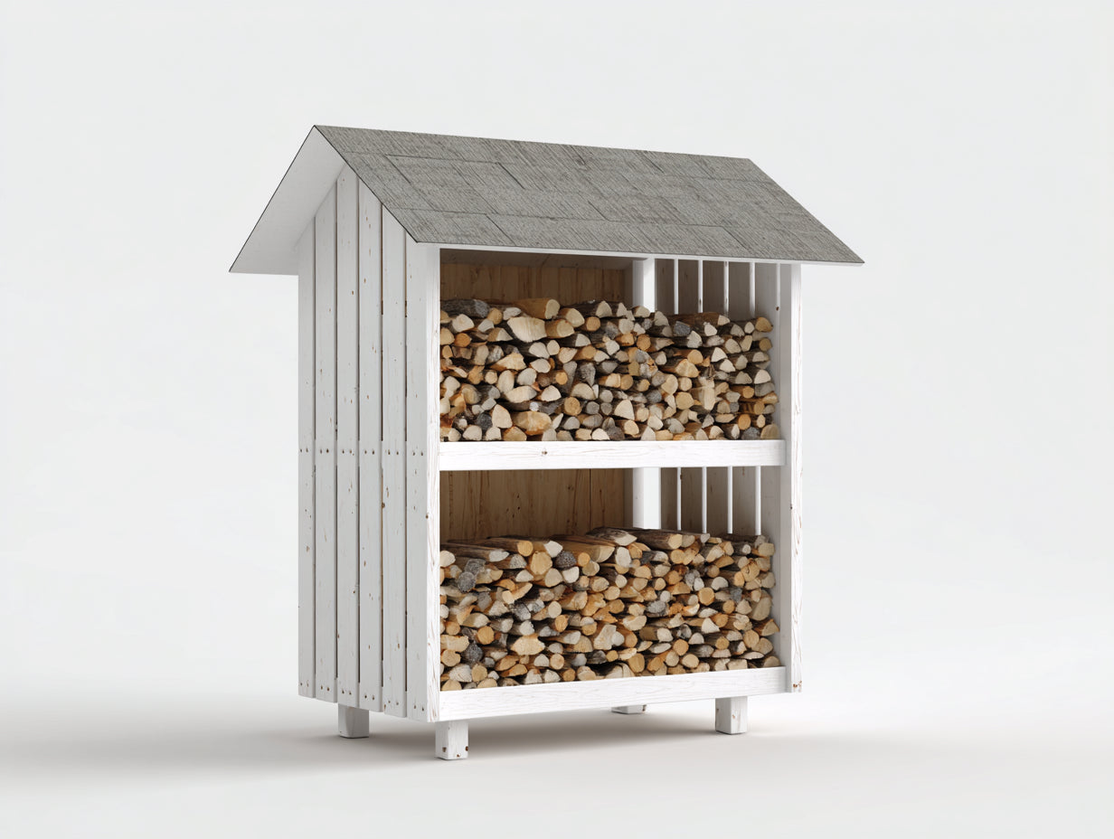 Abri à bûches-Bois-138x64x188 cm-Blanc-Gris-Style minimaliste