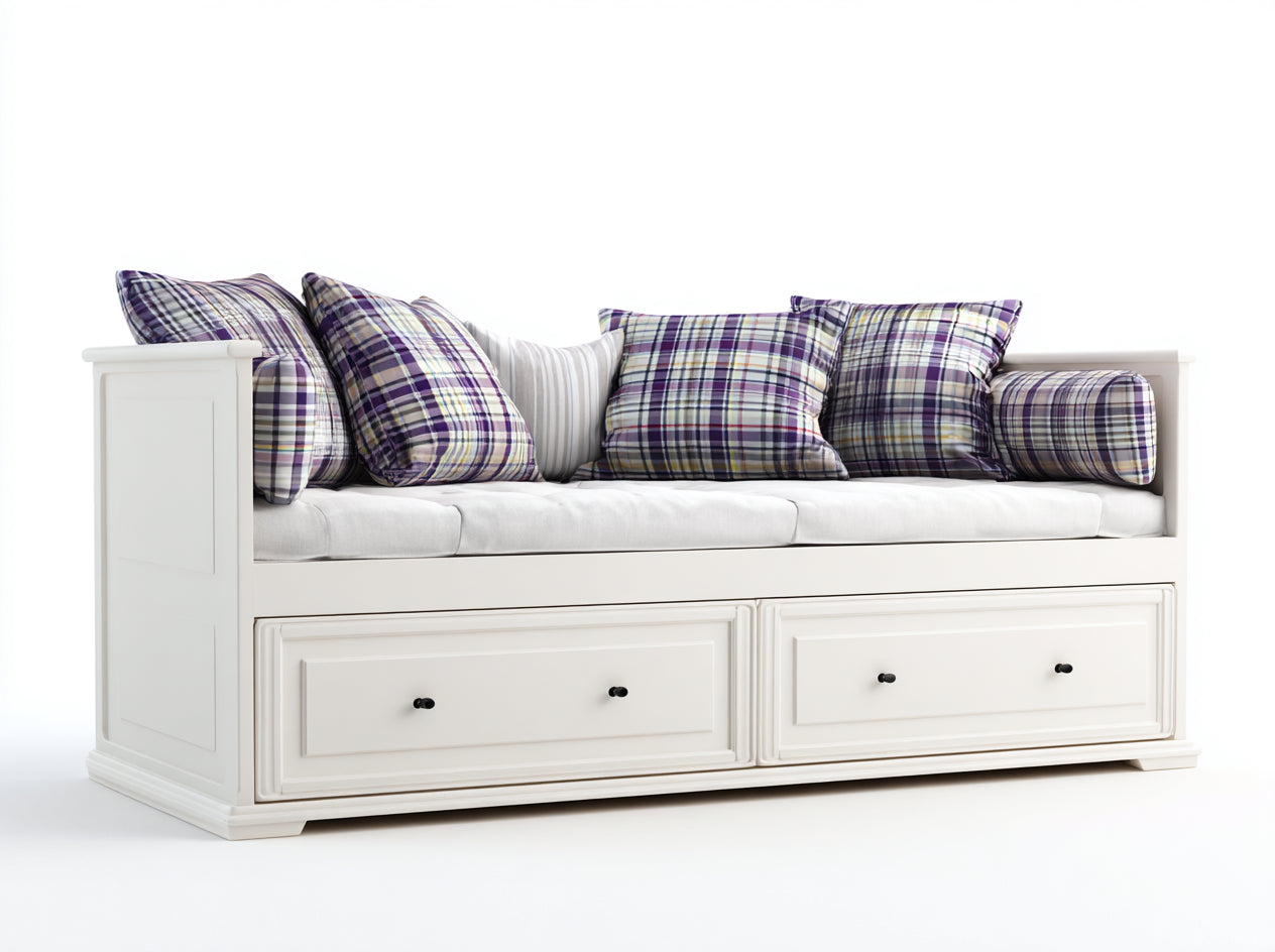Canapé lit-Bois-tissu-214x95x87 cm-Blanc-Violet-Gris clair-Style cottage