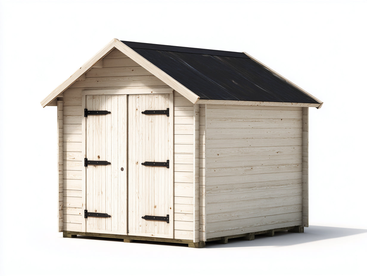 Abri de jardin-Bois-Métal-320x250x255 cm-Blanc cassé-Noir-Style nordique
