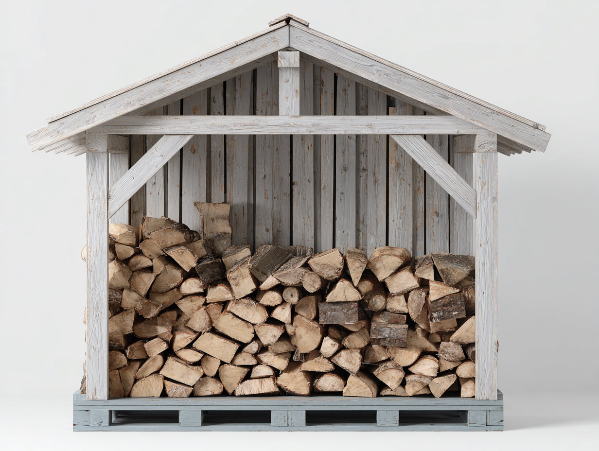 Abri à bûches-Bois-210x78x185 cm-Blanc-Gris-Style rustique