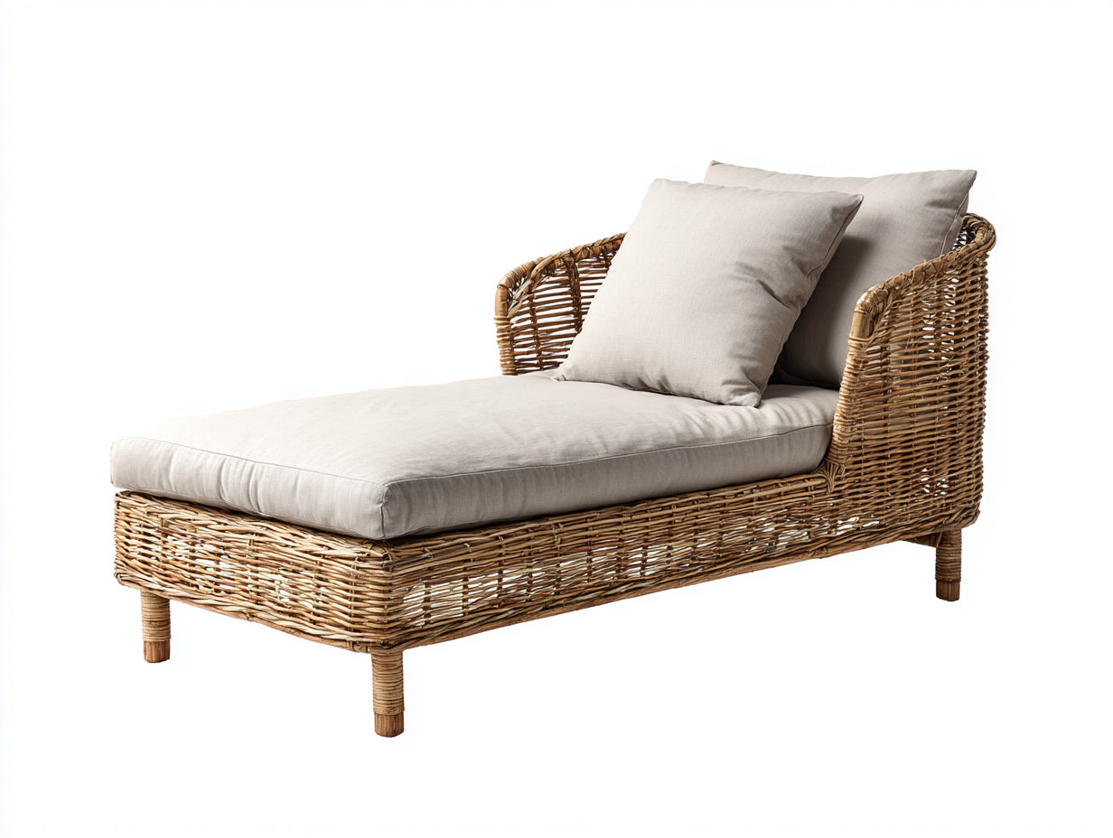 Bain de soleil - rotin-bois - 193x76x82 cm - naturel-beige - style bohème