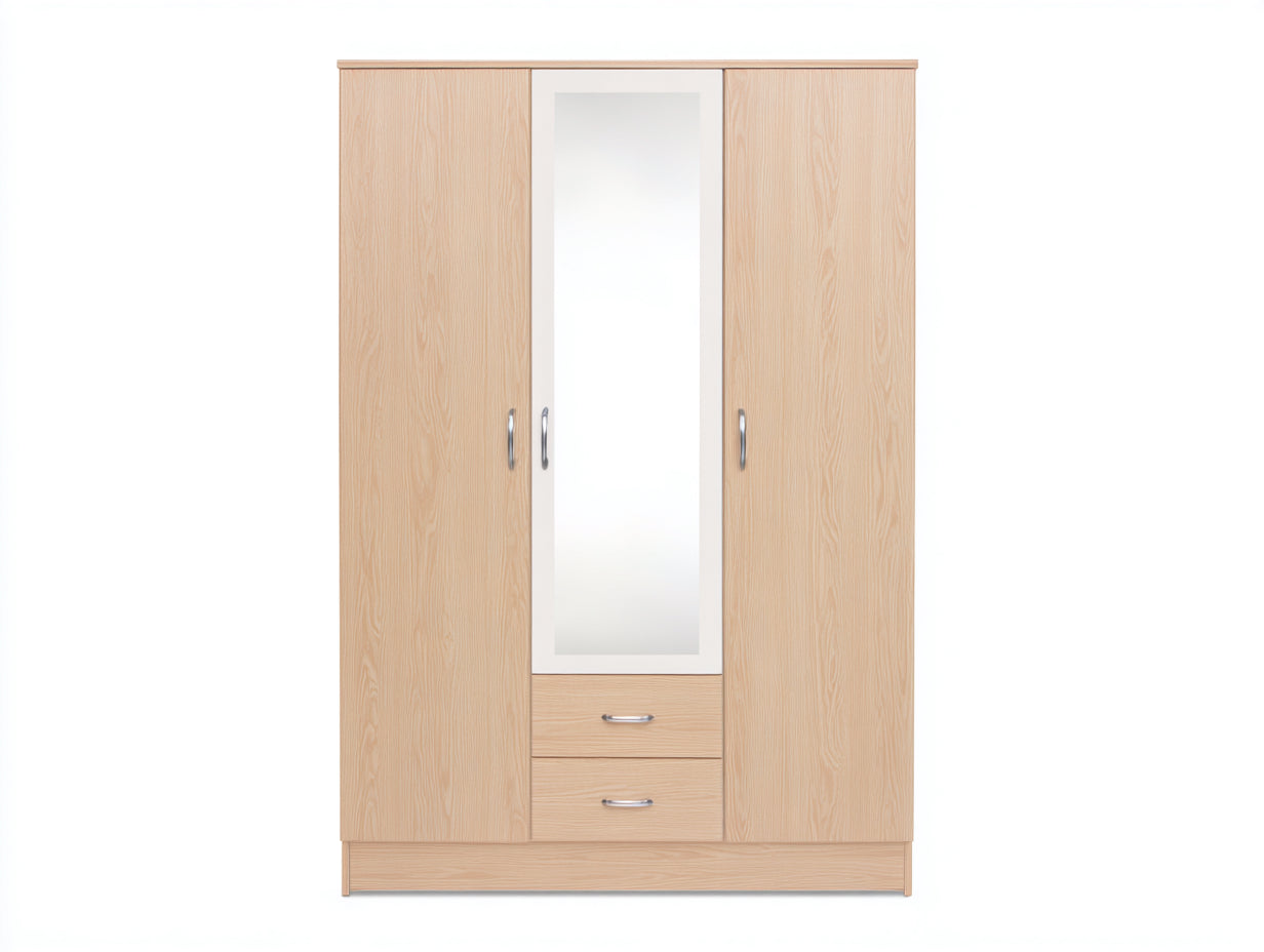 Armoire - bois-verre - 145x58x208 cm - bois clair-blanc-argenté - contemporain