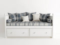 Canapé lit-Bois-tissu-207x92x94 cm-Blanc-Bleu-Gris clair-Style cottage