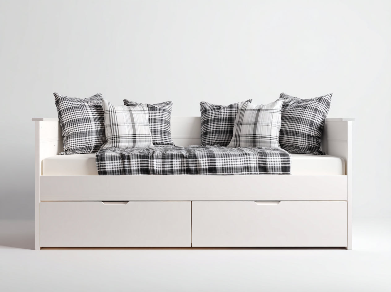 Canapé lit-Bois-tissu-202x90x82 cm-Blanc-Noir-Gris clair-Style minimaliste