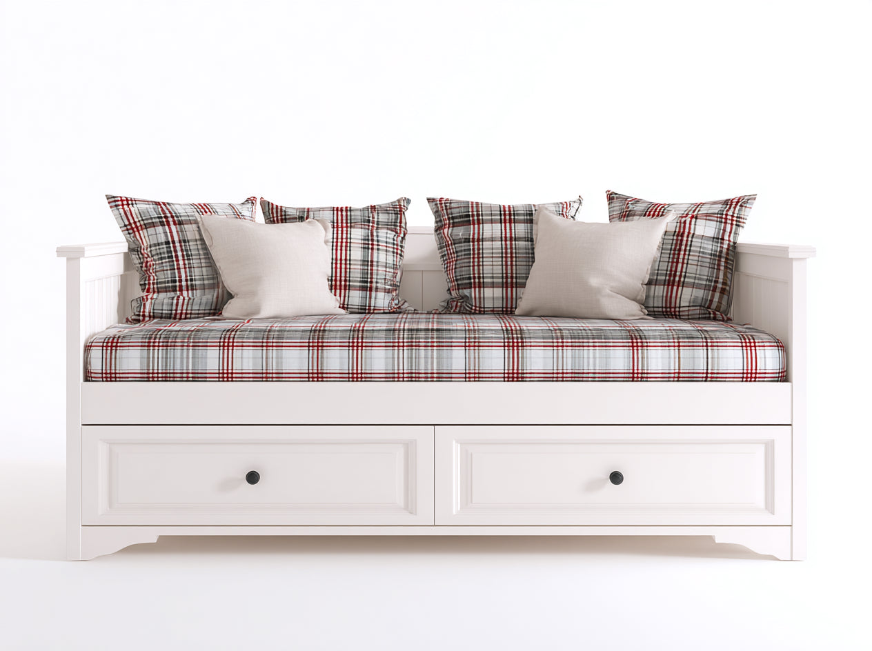 Canapé lit-Bois-tissu-209x93x84 cm-Blanc-Rouge-Gris-Beige-Style cottage