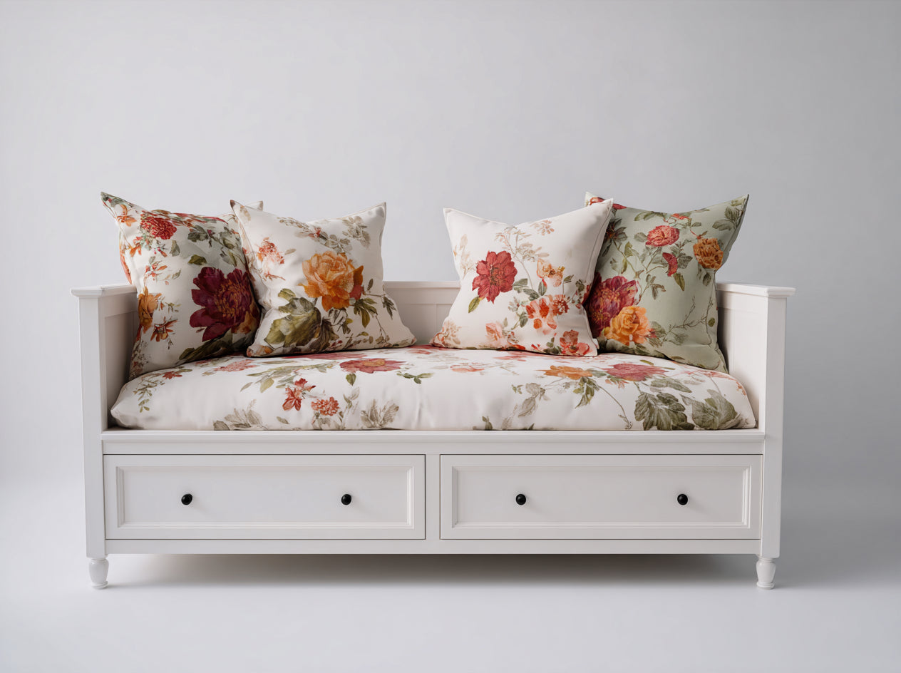 Canapé lit-Bois-tissu-200x90x86 cm-Blanc-Crème-Rouge-Orange-Vert-Style campagne