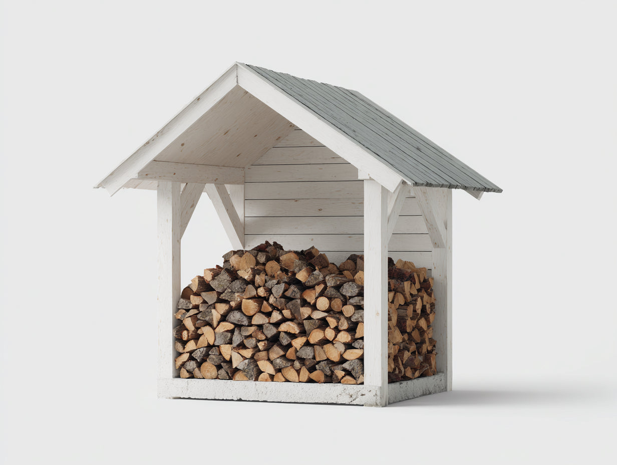 Abri à bûches-Bois-165x75x190 cm-Blanc-Gris-Style chalet