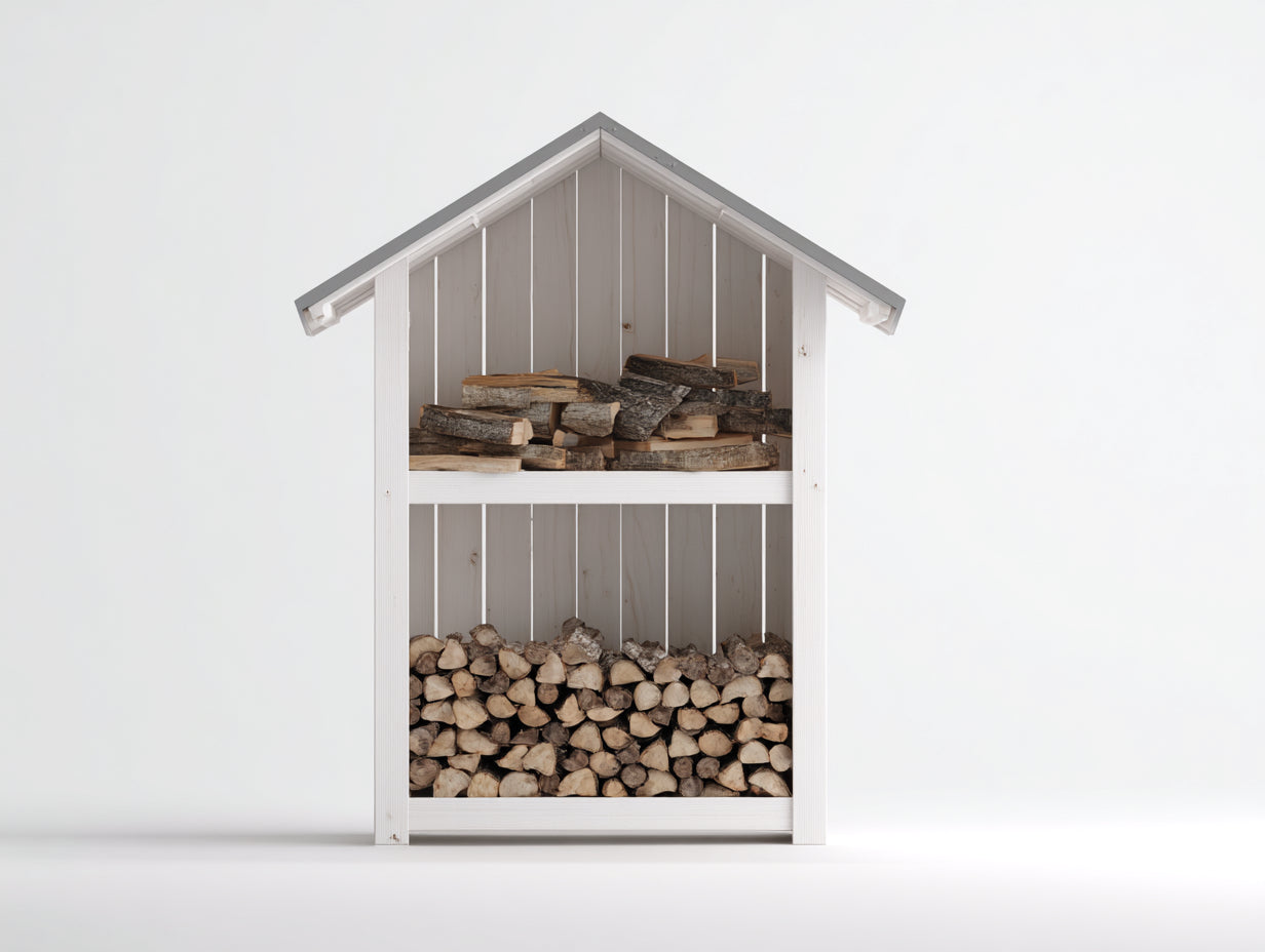 Abri à bûches-Bois-118x56x186 cm-Blanc-Gris-Style nordique