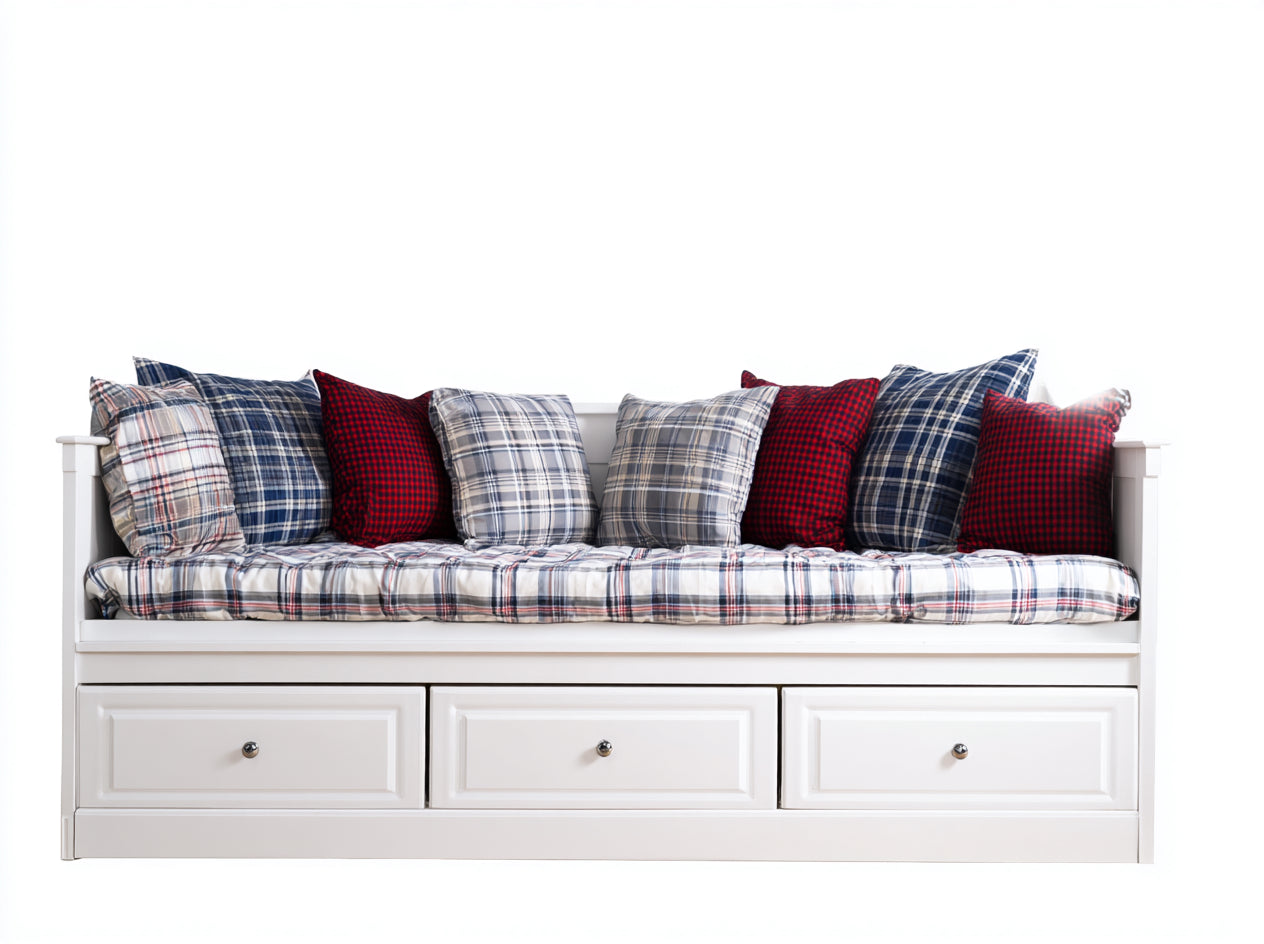 Canapé lit-Bois-tissu-224x94x86 cm-Blanc-Bleu marine-Rouge-Gris clair-Style cottage