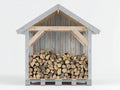 Abri à bûches-Bois-205x80x190 cm-Blanc-Gris-Style chalet