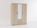 Armoire - bois-verre - 150x60x210 cm - bois clair-blanc-argenté - contemporain