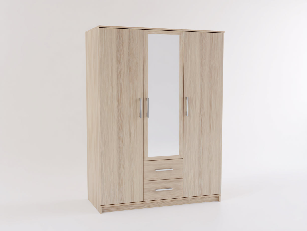 Armoire - bois-verre - 150x60x210 cm - bois clair-blanc-argenté - contemporain