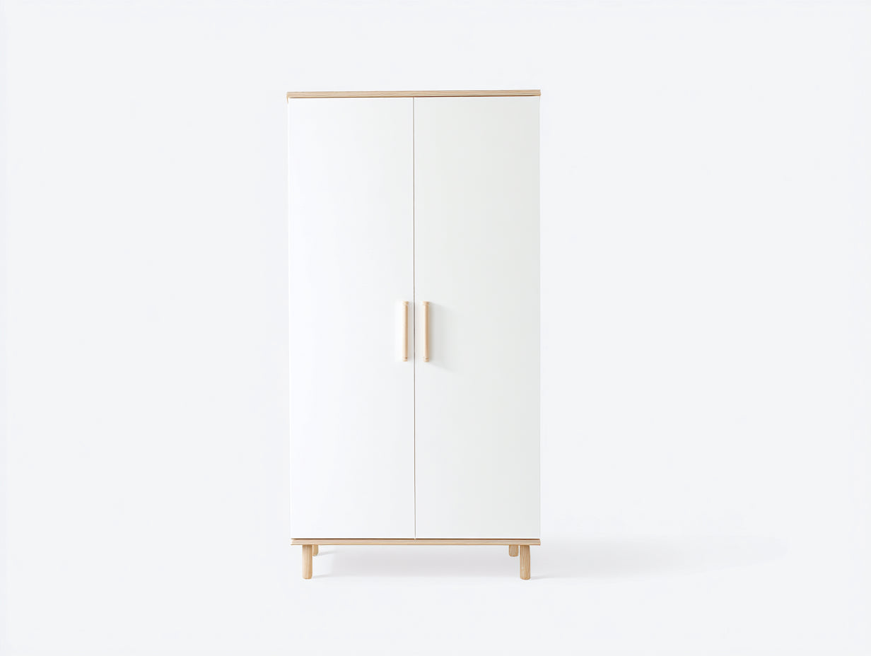 Armoire - bois - 90x48x190 cm - blanc-bois clair - scandinave