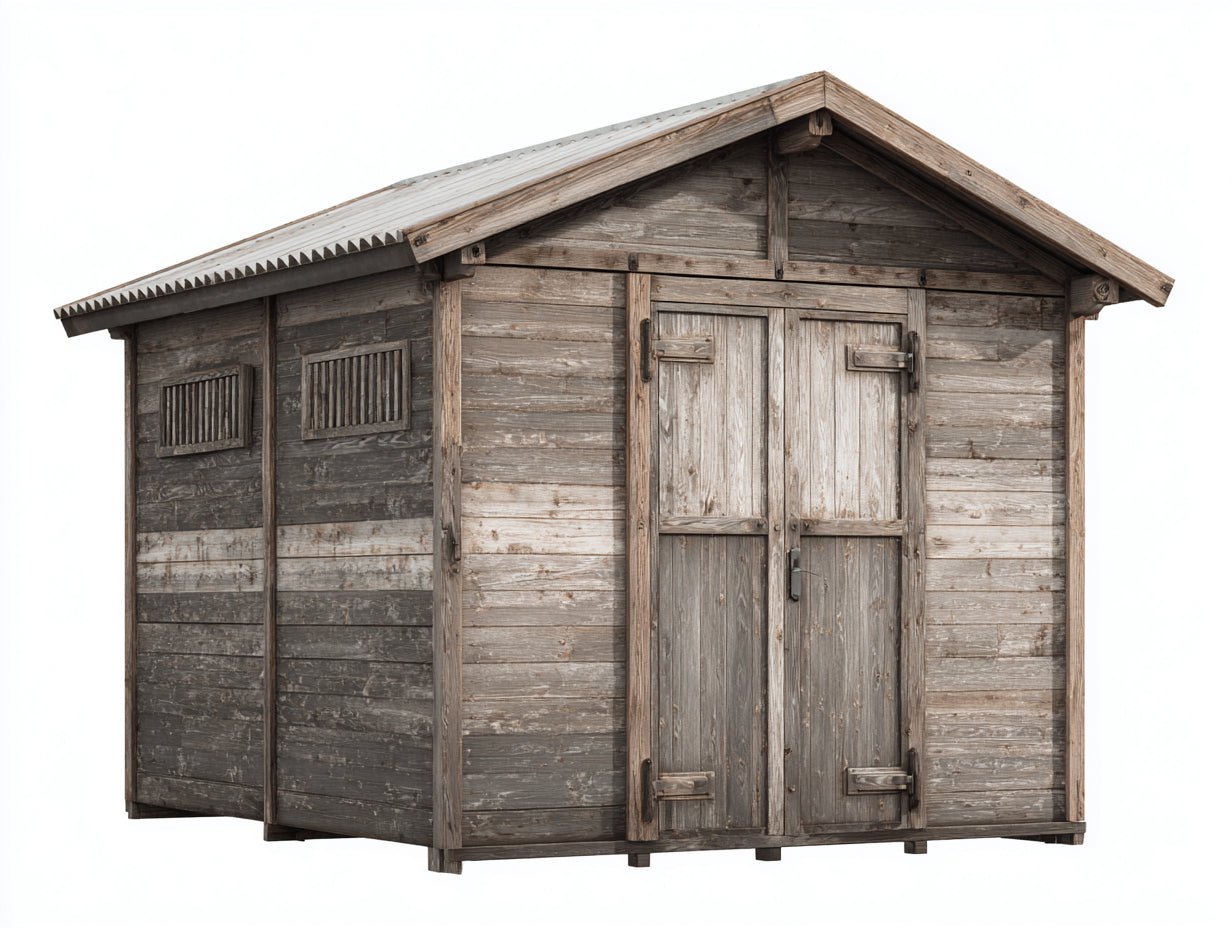 Abri de jardin-Bois-Métal-390x280x265 cm-Gris patiné-Bois naturel-Style vintage