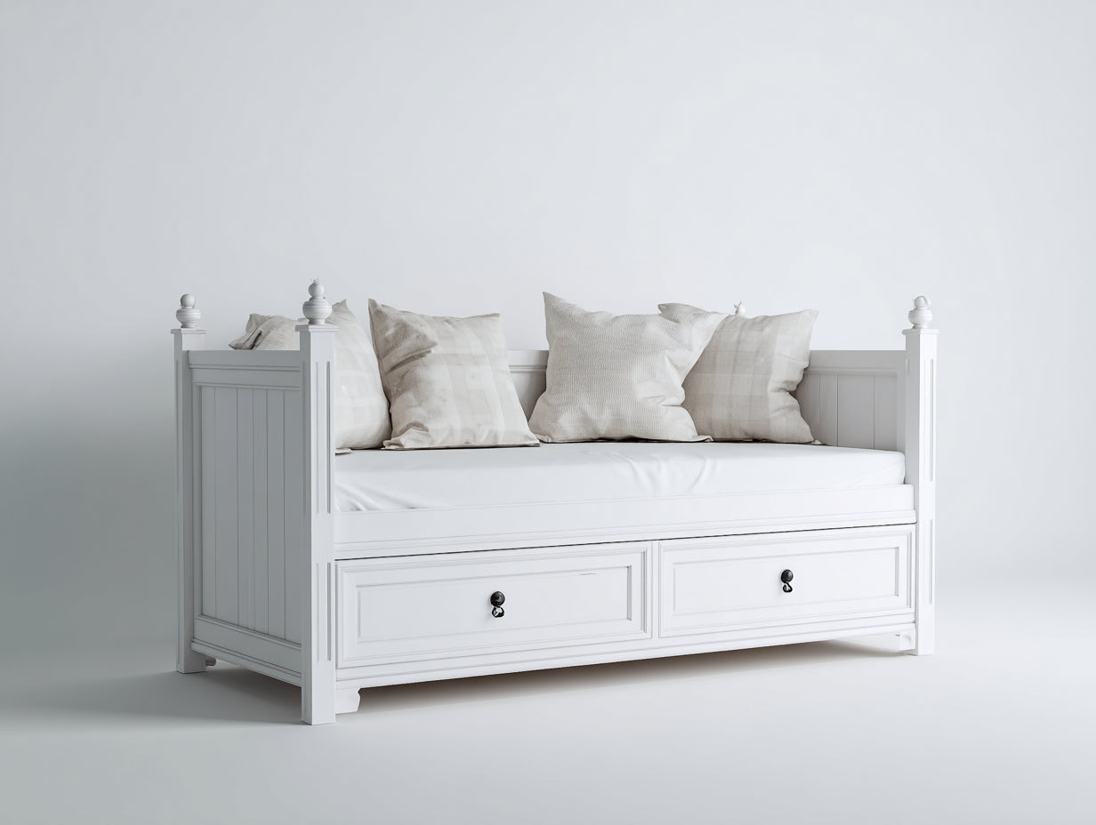Canapé lit-Bois-tissu-198x91x96 cm-Blanc-Blanc cassé-Style classique