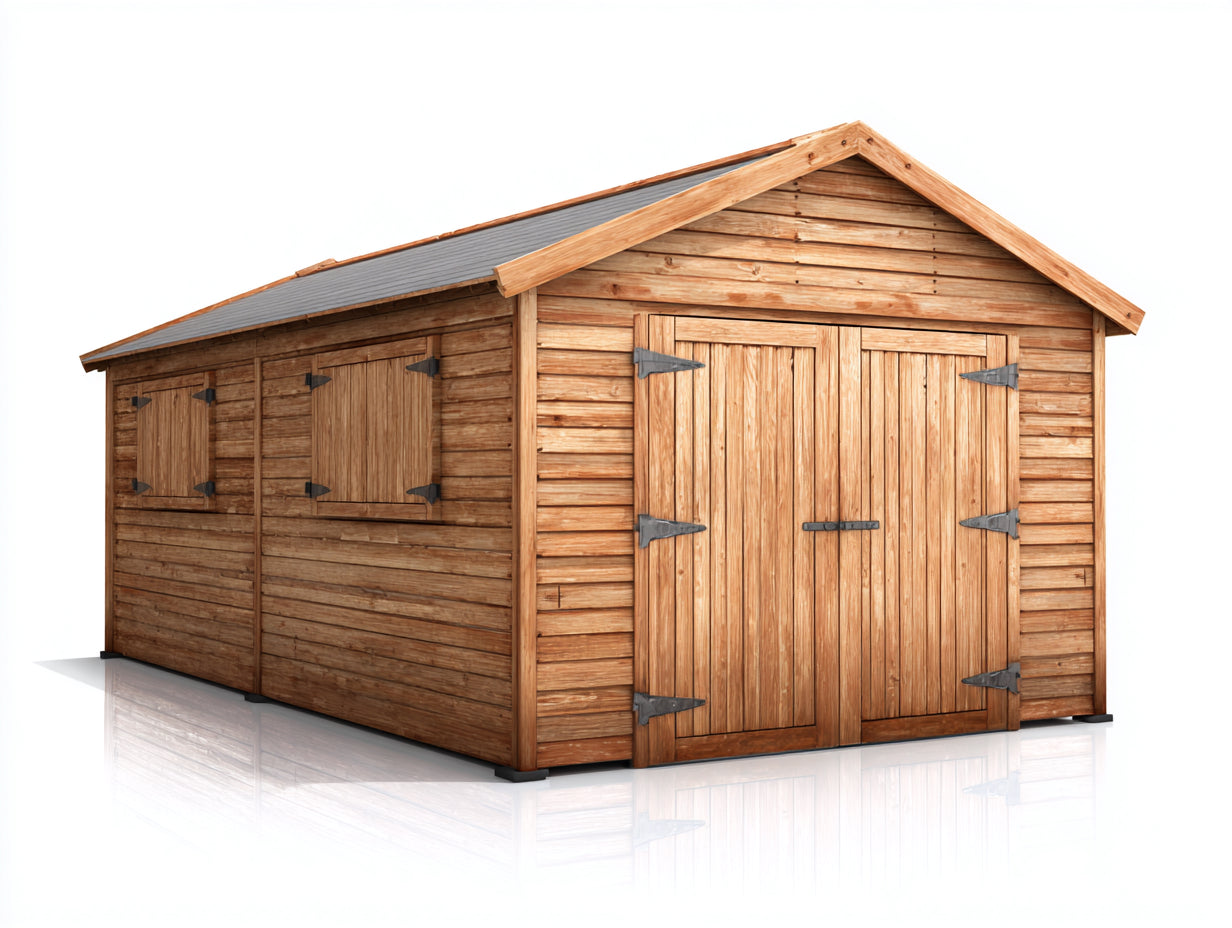 Abri de jardin-Bois-Métal-480x320x270 cm-Brun naturel-Gris anthracite-Style traditionnel