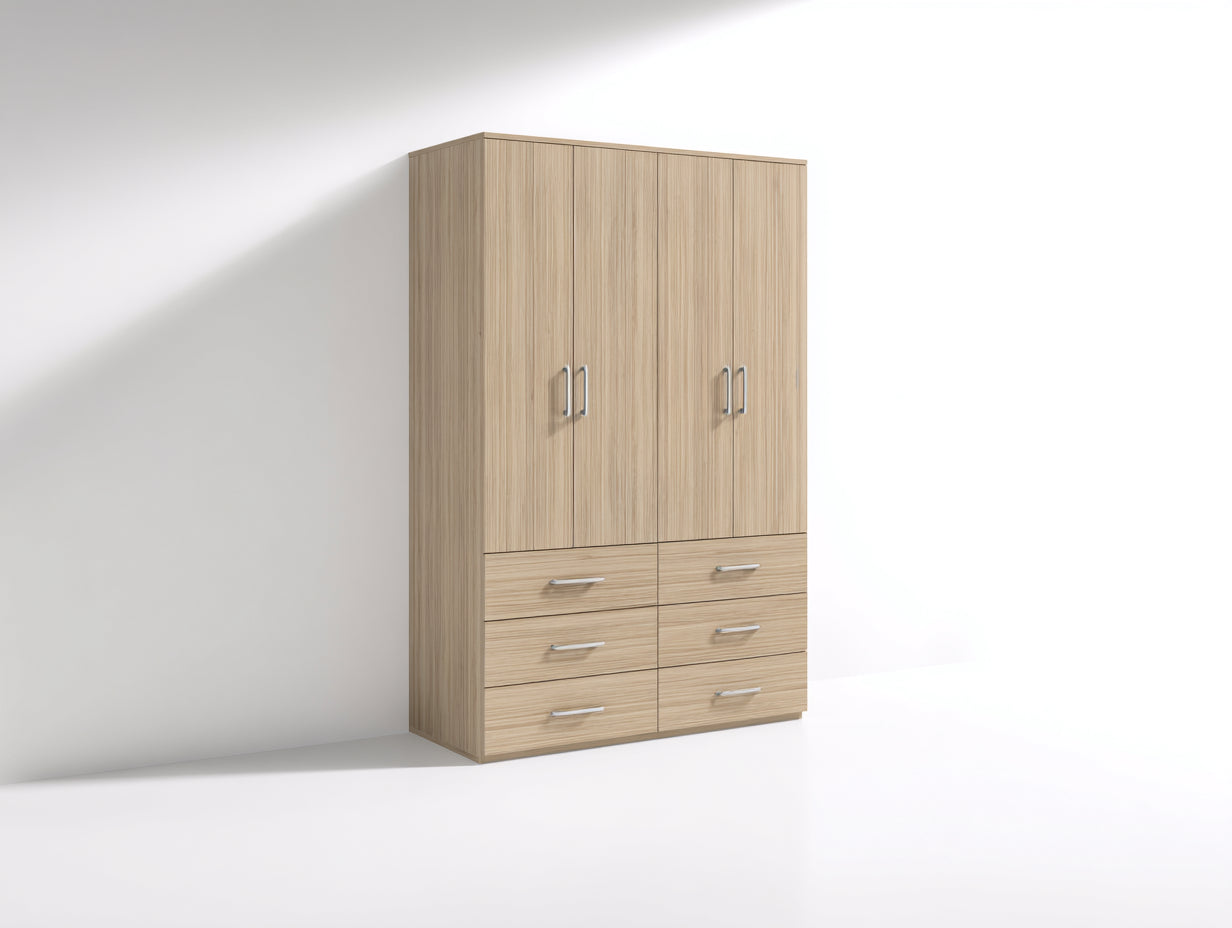 Armoire - bois - 140x55x195 cm - bois clair-argenté - contemporain
