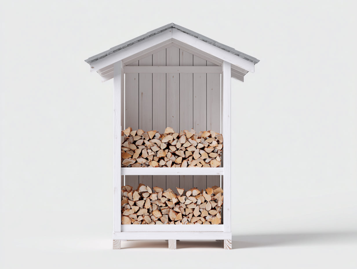 Abri à bûches-Bois-132x58x182 cm-Blanc-Gris-Style nordique