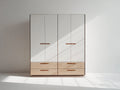 Armoire - bois - 160x50x200 cm - blanc-bois naturel-marron - moderne