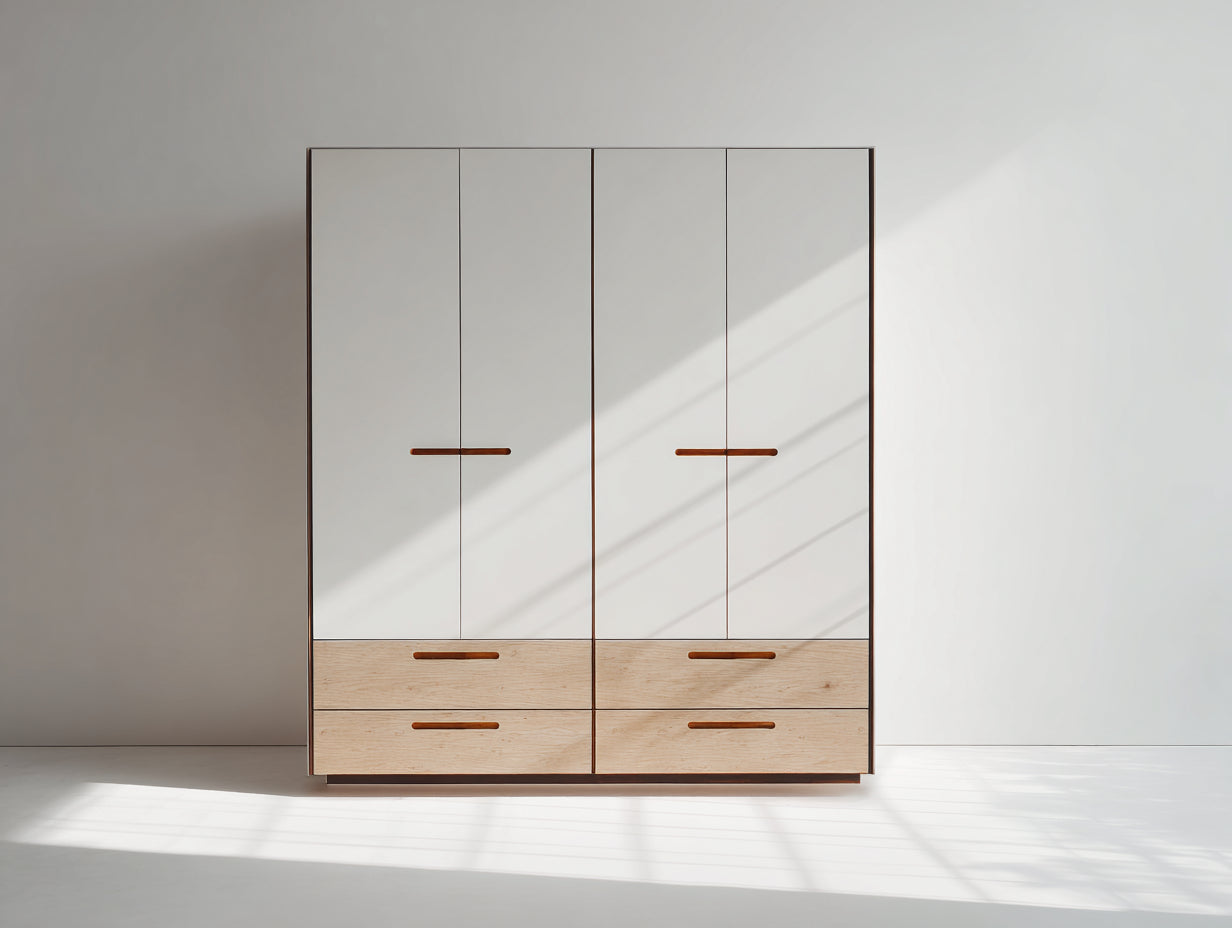Armoire - bois - 160x50x200 cm - blanc-bois naturel-marron - moderne