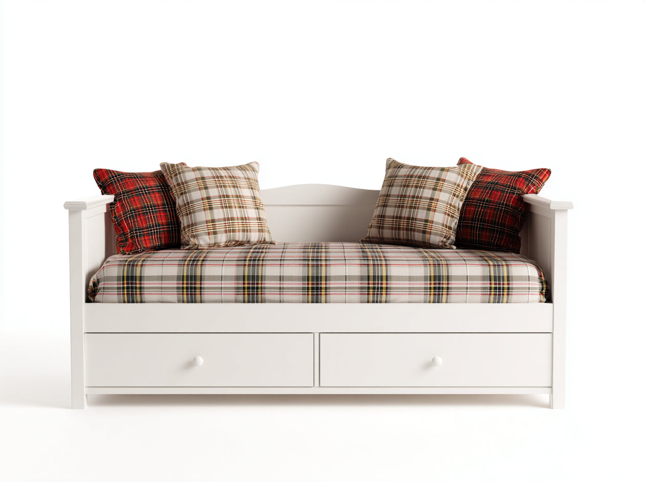 Canapé lit-Bois-tissu-204x91x88 cm-Blanc-Rouge-Beige-Noir-Style cottage