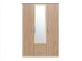 Armoire - bois-verre - 142x58x206 cm - bois clair-crème-argenté - contemporain