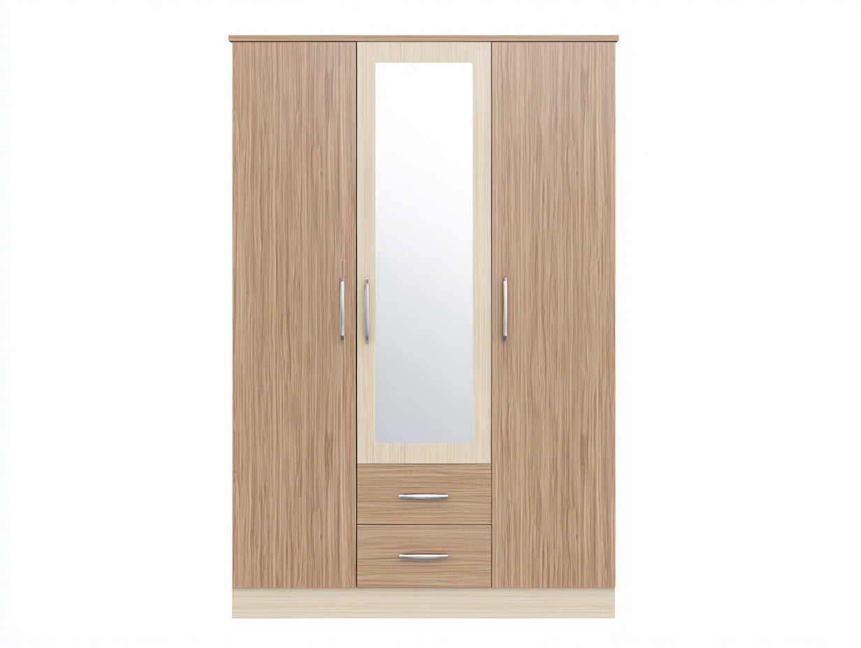 Armoire - bois-verre - 142x58x206 cm - bois clair-crème-argenté - contemporain
